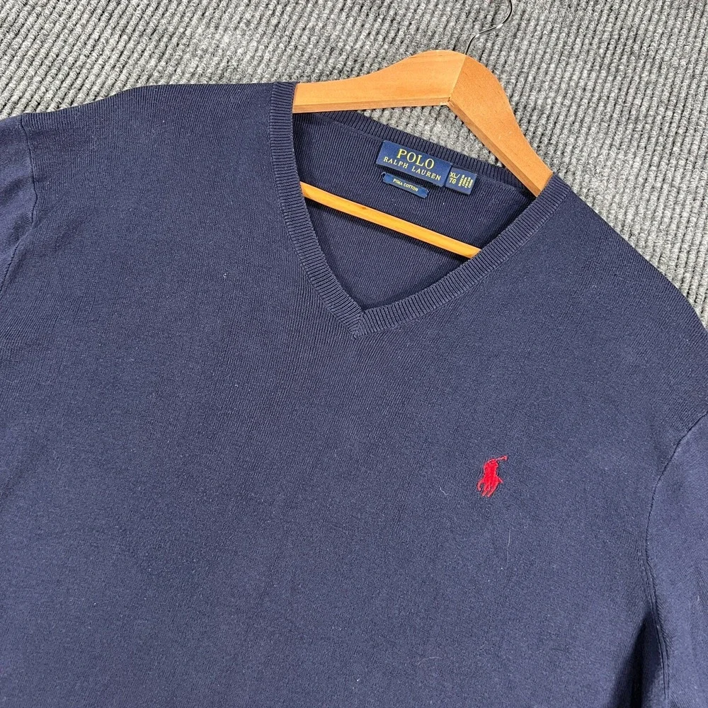 Polo Ralph Lauren Sweater Mens XL Extra Large Blue Long Sleeve V Neck Knit